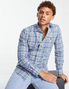 Polo Ralph Lauren Icon Logo Check Poplin Shirt Slim Fit Estate Collar In Blue/red