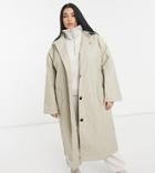Asos Design Curve Hero Oversized Boyfriend Trench Coat In Stone-neutral