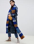 Asos Design Knitted Plated Block Stripe Long Scarf - Multi
