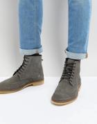 Asos Brogue Boots In Gray Suede With Natural Sole - Gray