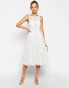 Asos Premium Midi Skater Dress With Daisy Appliques - White
