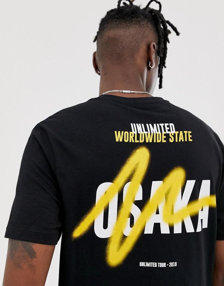 Asos Design Organic Cotton Relaxed T-shirt With Text And Spray Print-black