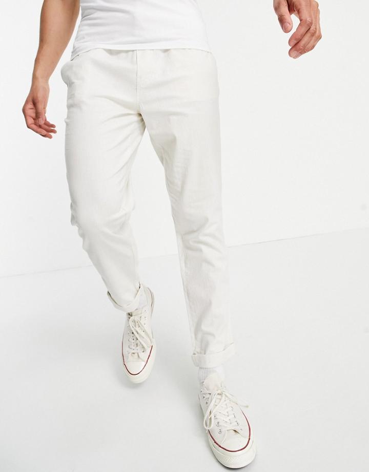 Jack & Jones Intelligence Linen Drawstring Pants In Beige-neutral