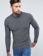 Asos Muscle Fit Ribbed Sweater In Gray - Gray