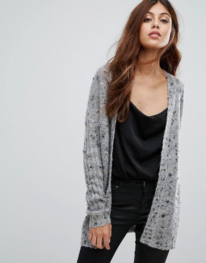 Y.a.s Feline Nepped Wool Mix Knit Long Cardigan - Gray