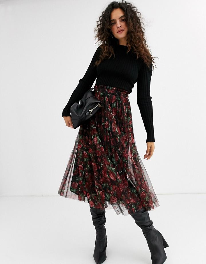 Stradivarius Printed Tulle Skirt In Flower Print