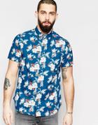 Brave Soul Floral Print Summer Short Sleeve Shirt - Blue