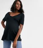 Asos Design Maternity Oversized V Front And V Back T-shirt In Black