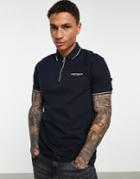Armani Exchange 1/4 Zip Tipped Polo In Navy
