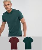 Asos Design Muscle Fit Polo In Pique 2 Pack Multipack Saving - Multi