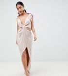 Asos Design Petite Drape Satin Maxi Dress - Pink