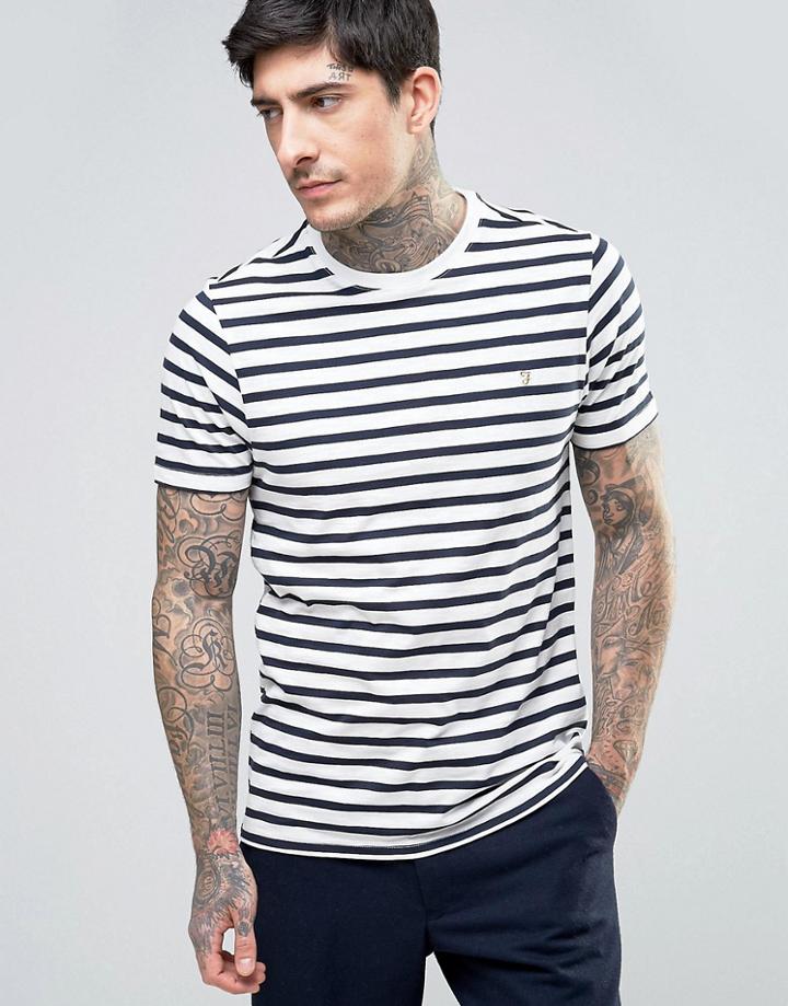 Farah Lennox Breton Stripe T-shirt Slim Fit In White/navy - White