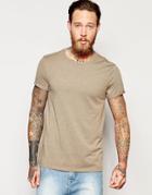 Asos T-shirt With Roll Sleeve In Washed Brown Marl - Lawn Marl