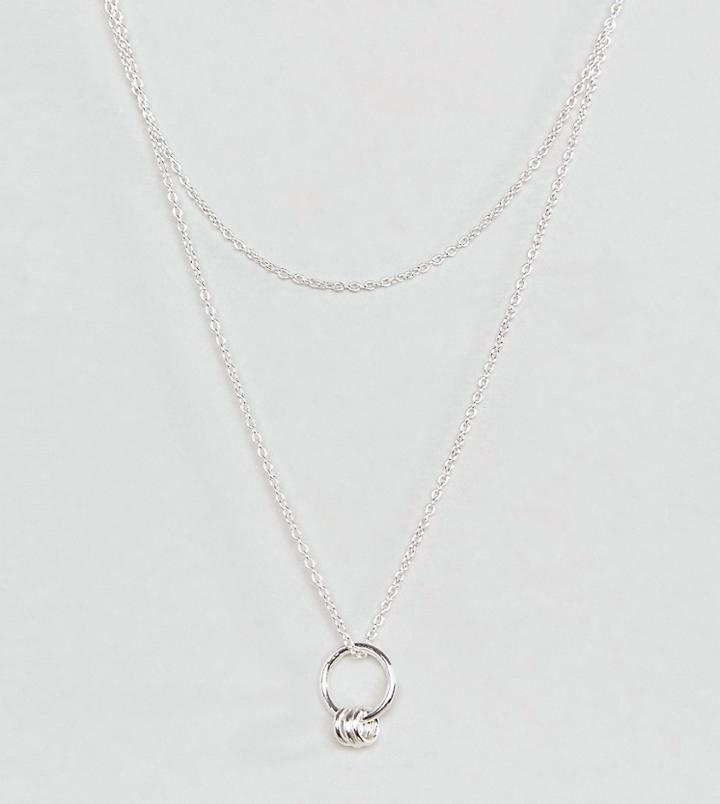Asos Sterling Silver Linked Circles Multirow Necklace - Silver