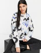 Monki Cotton Graffiti Print Oversize Sweatshirt In Multi - Multi
