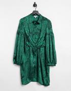 Topshop Wrap Shirt Dress In Green Paisley Print