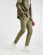Asos Design Skinny Chinos With Elastic Waist In Light Green