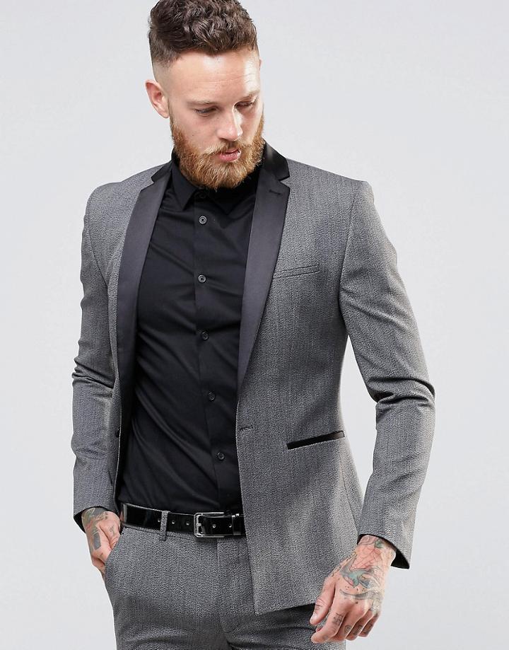 Asos Super Skinny Tuxedo Suit Jacket In Salt And Pepper - Multi