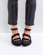 New Look Velvet Multi Strap Pointed Flat Shoe - Black