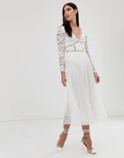 Parallel Lines Pleated Chiffon Midi Skirt In White - White