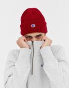 Champion Beanie With Small Logo In Burgundy - Red