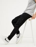 Boohooman Biker Jeans With Cargo Pockets In Black - Black