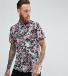 Reclaimed Vintage Inspired Shirt In Blue With Rose Print Reg Fit - Blue
