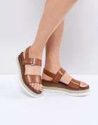 Dune Leather Flatform Sandal With Studded Sole - Tan