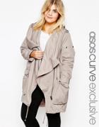 Asos Curve Parka With Waterfall And Storm Flap - Stone
