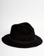 Asos Fedora Hat In Black Faux Suede - Black