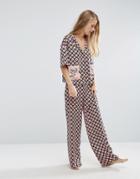 Asos Premium Satin Tile Print Floral Patch Pocket Shirt & Long Leg Paj