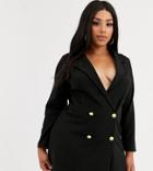 Asos Design Curve Glam Double Breasted Jersey Blazer-black