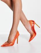 Public Desire X Kenza Heeled Pumps In Clear Orange