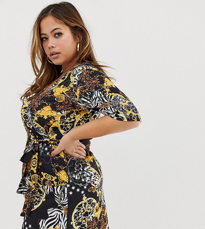 Pink Clove Wrap Dress In Luxe Print-multi
