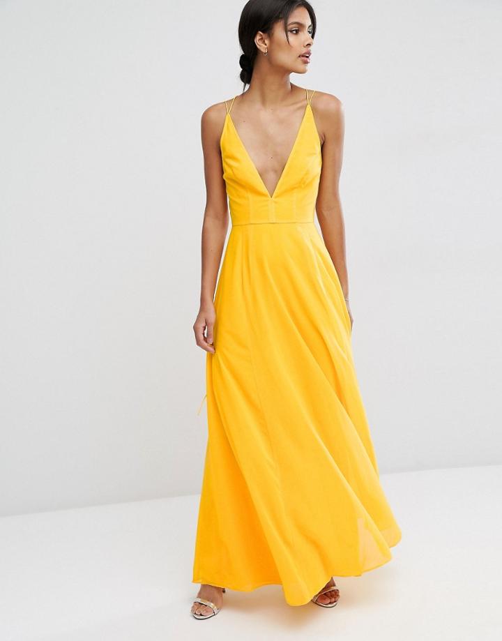 Asos Deep Plunge Cami Maxi Dress - Tang Orange