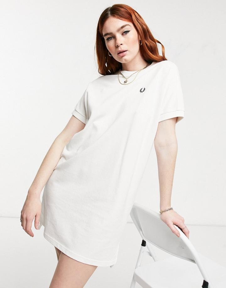 Fred Perry Boxy Pique Tshirt Dress In White