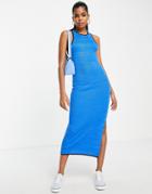 Asos Design Knit Midi Dress In Space Dye Dress With Contrast Trim In Blue