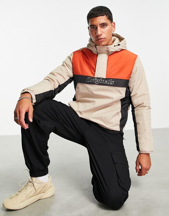 Jack & Jones Originals Overhead Jacket In Beige Color Block-neutral