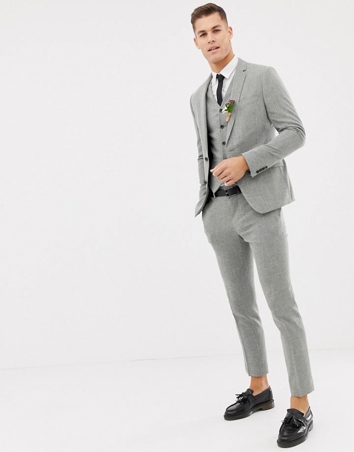 Asos Design Wedding Skinny Suit Jacket In Gray Cross Hatch - Beige