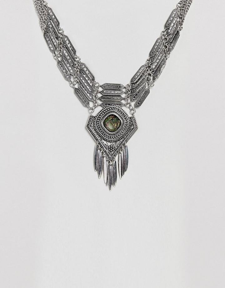 Asos Design Statement Faux Agate Collar Necklace - Silver
