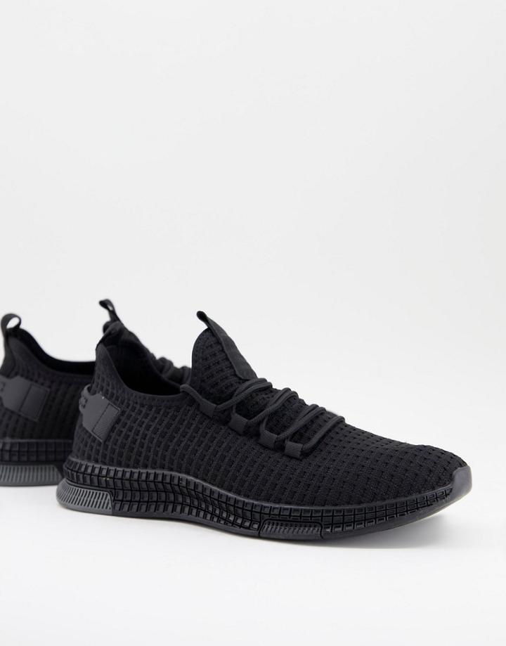 Brave Soul Knitted Runner Sneakers In Black