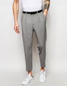 Asos Tapered Smart Pants With Pleats - Gray