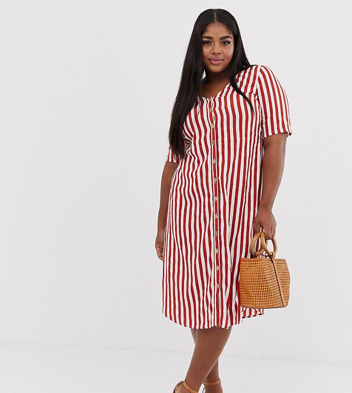 Junarose Stripe Button Through Mini Dress - Red