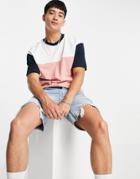 Jack & Jones Originals Oversize T-shirt With Color Block In White & Pink
