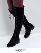 Truffle Collection Wide Fit Lace Up Over Knee Boot - Black