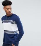 Asos Tall Striped Cotton Sweater In Navy - Navy