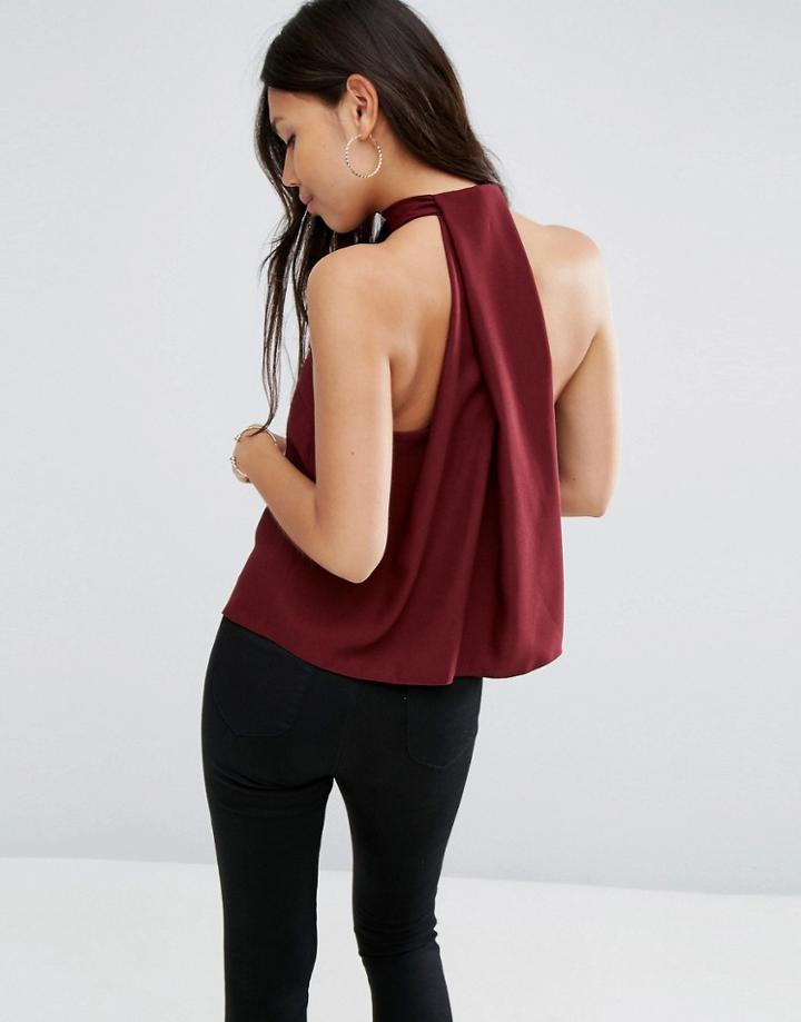 Asos Drape Back Halter Neck Top In Crepe - Red
