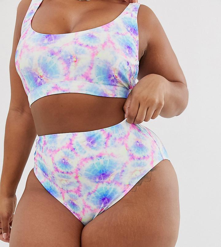 Asos Design Curve Mix And Match High Waist Bikini Bottom In Neon Tie Dye-multi