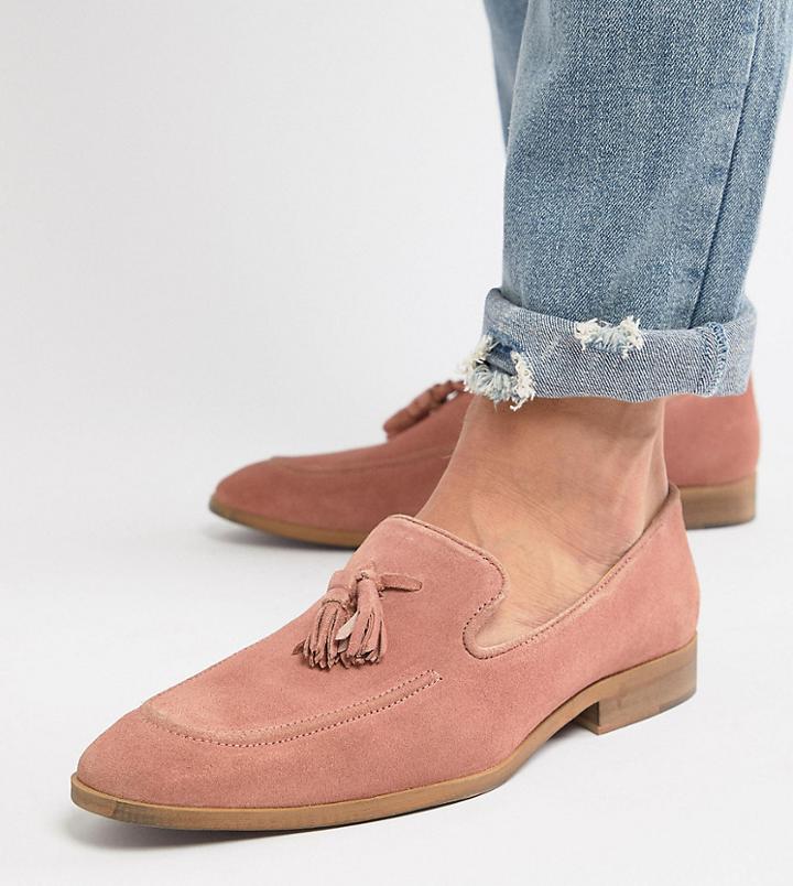 Asos Design Wide Fit Loafers In Pink Suede With Natural Sole - Pink