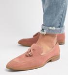 Asos Design Wide Fit Loafers In Pink Suede With Natural Sole - Pink